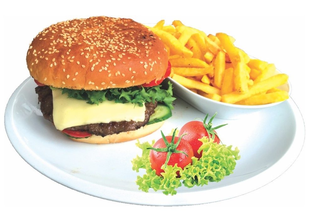 Cheeseburger mit Pommes Cheeseburger mit Pommes